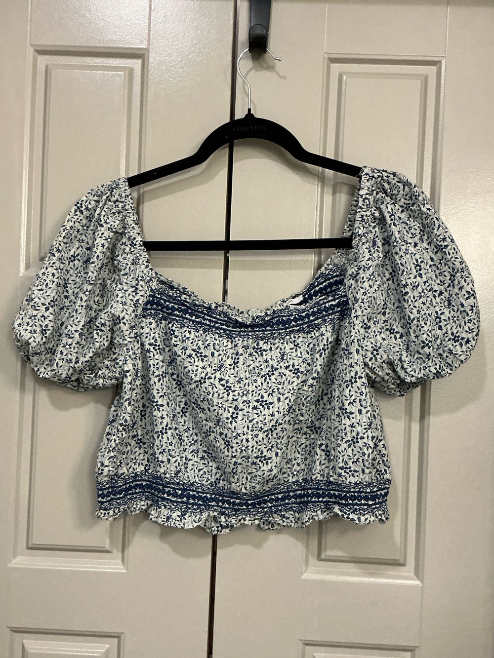 Madewell Jeanette Summer Floral Peasant Crop Top Puff Sleeve Size XS